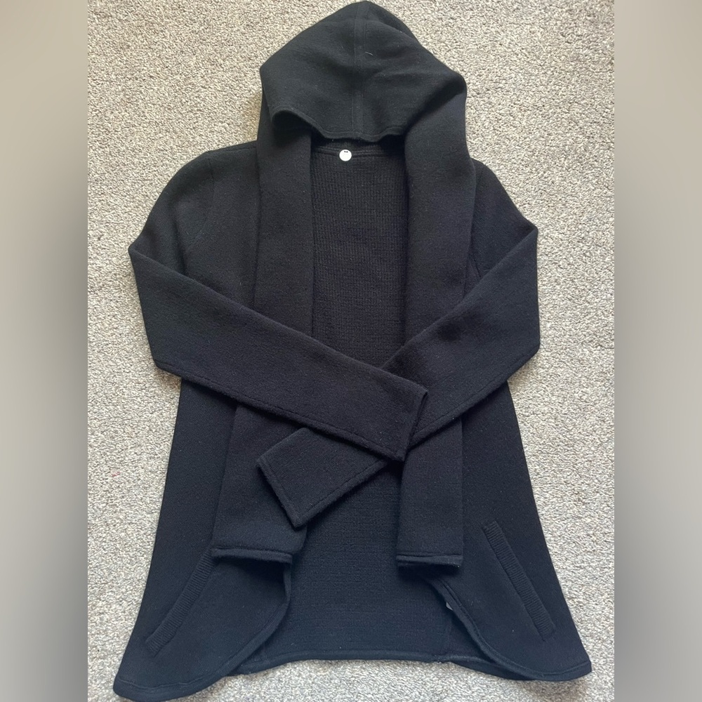 Margaret O’Leary Black Open Front Hooded Cashmere Cardigan (XS)